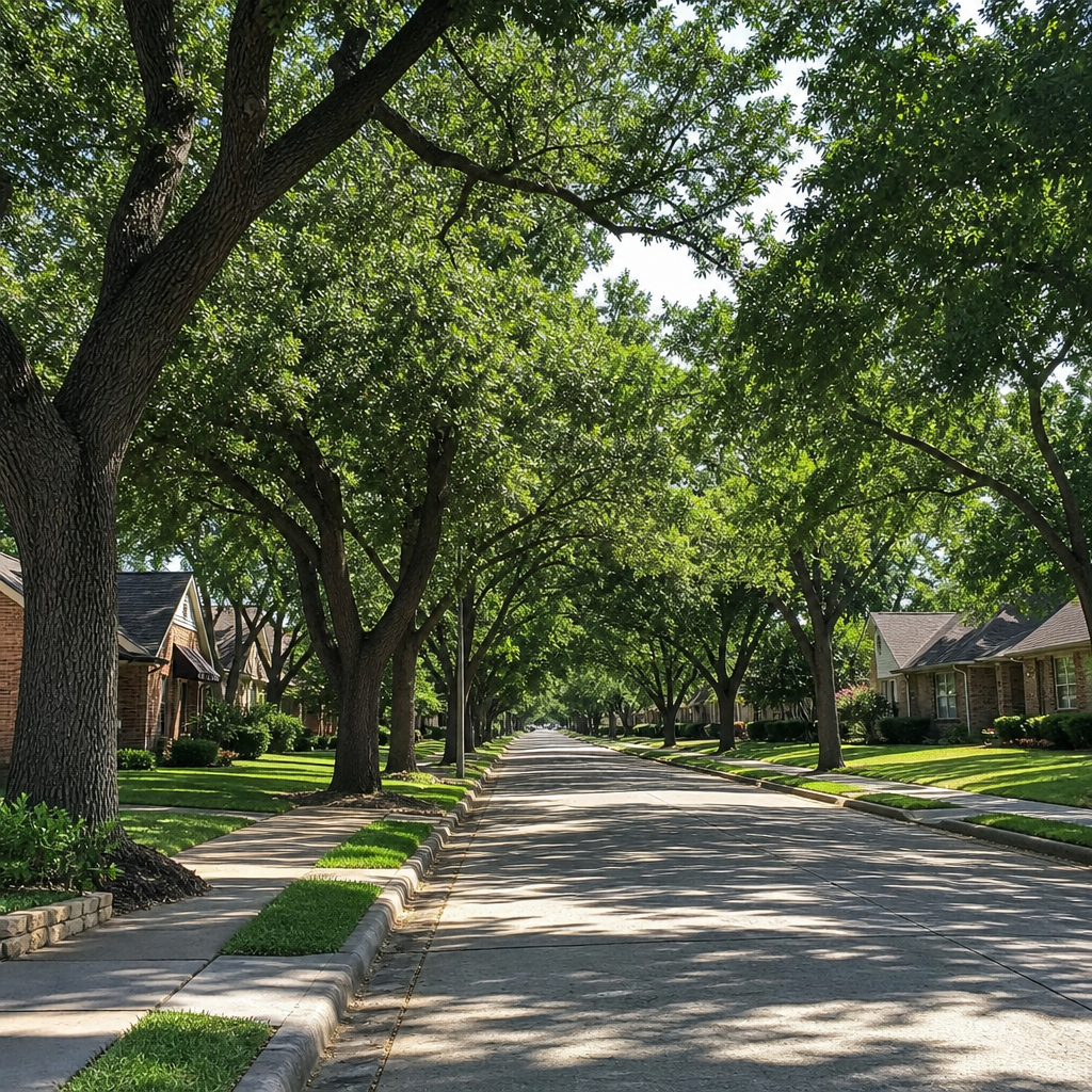 Street-facing canopy along an Arlington residential street