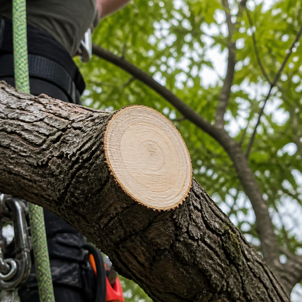 Crew pruning and thinning a residential canopy