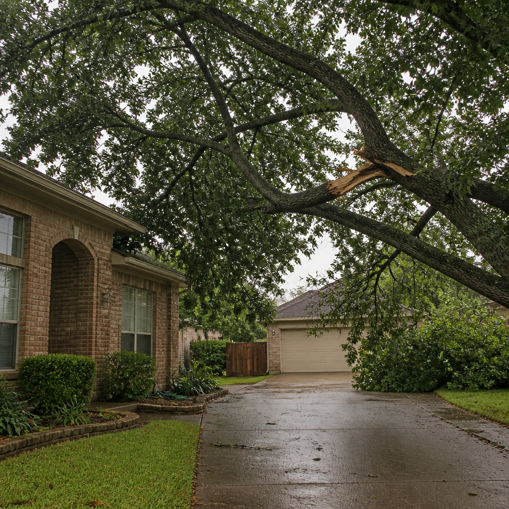 Storm-damaged limb ready for safe removal